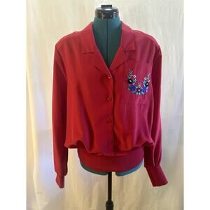 Vintage Jamboree New York Red Satin Blouse (Size Approx. L)